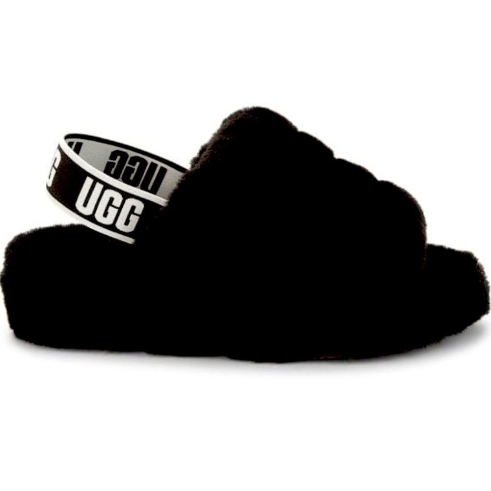 Ugg Fluff Yeah Slide, wedge slipper/sandal. Black, size 8.